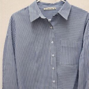 Abercrombie & Fitch Navy and White Striped Button-Down Shirt